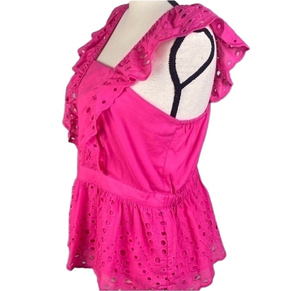 BANANA REPUBLIC FACTORY bright pink eyelet peplum top in size Medium. NWT - Picture 4 of 9